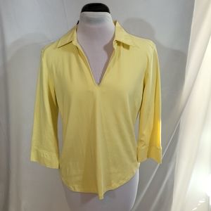 NWOT Cutter & Buck Yellow Three Quarter Sleeve Pullover Collared Top Large